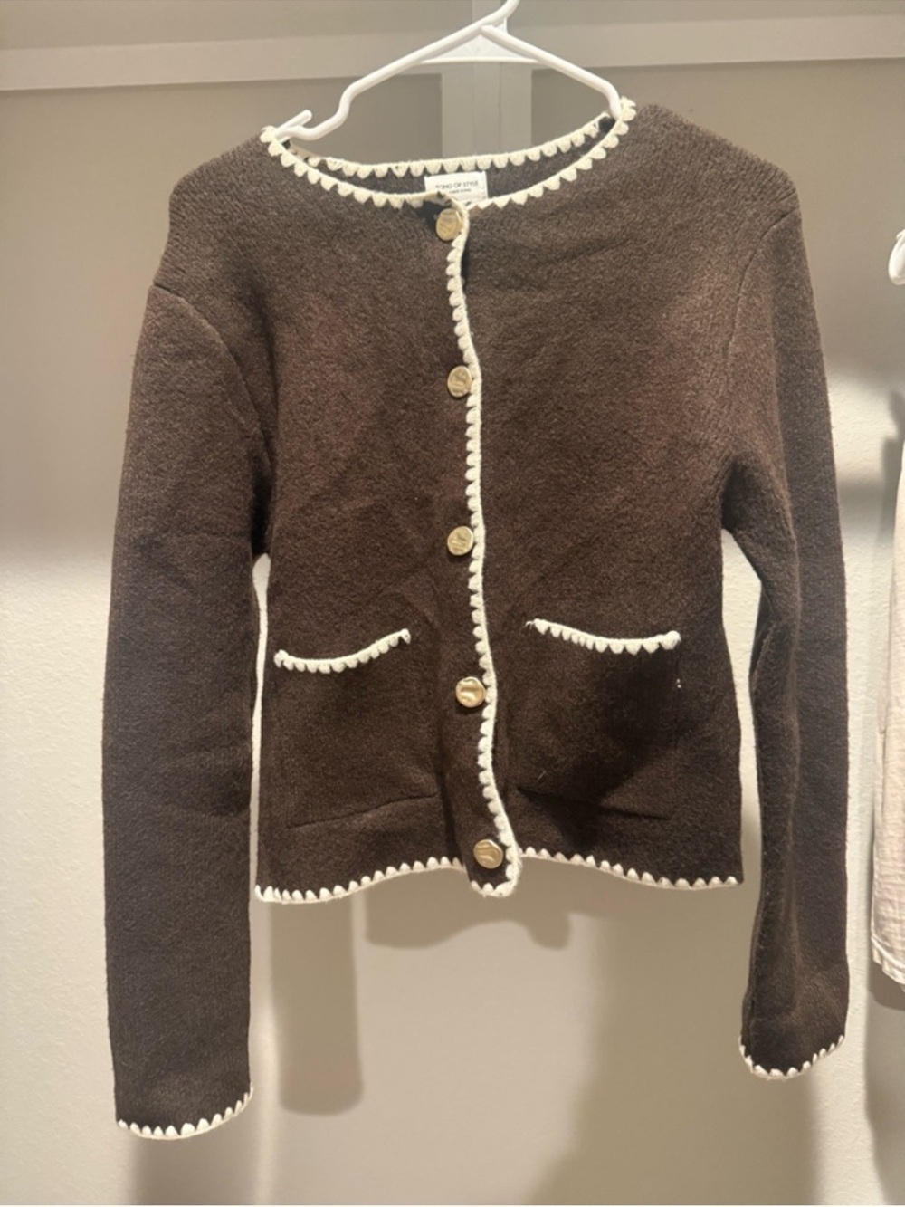 Song of Style Brown Cardigan with Cream Crochet Trim